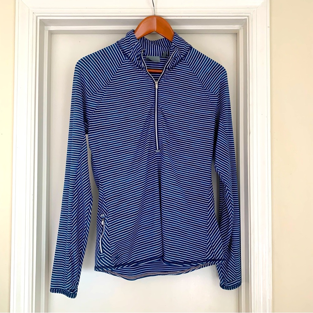 Athleta Running Wild Blue Stripe Half Zip Pullover